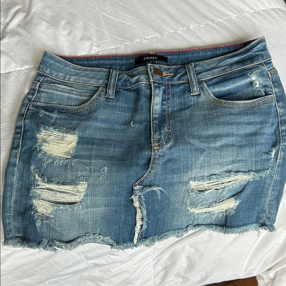 Forever 21 Blue Distressed Mini Skirt